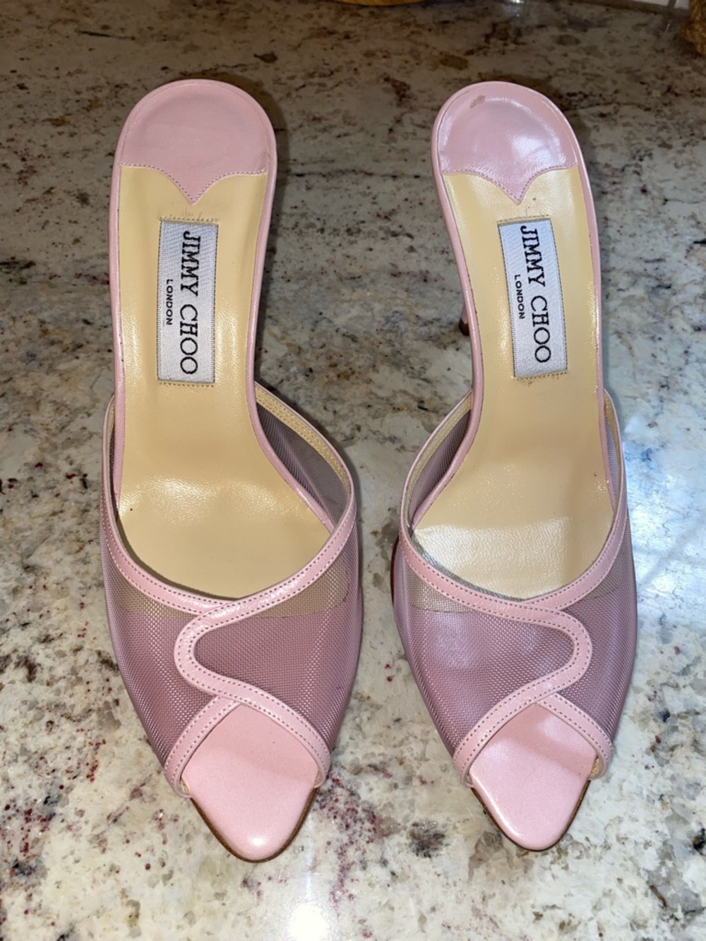 Jimmy Choo Brigitte Pink Mesh Mule Heel EU 38  US 7-7.5 Made in Italy NWOT - Picture 3 of 16